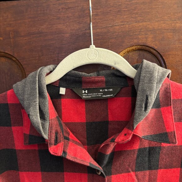 Under Armour plaid flannel shacket with grey cotton knit hood - Picture 3 of 13